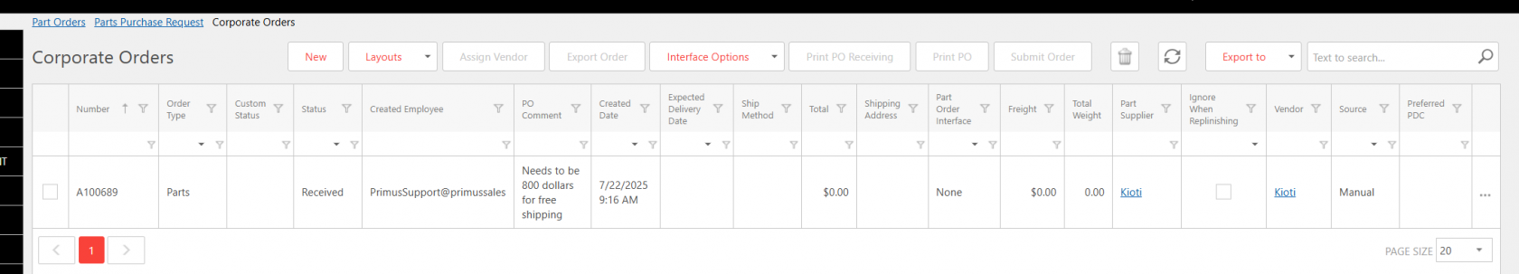 Interface of Purchase Orders
