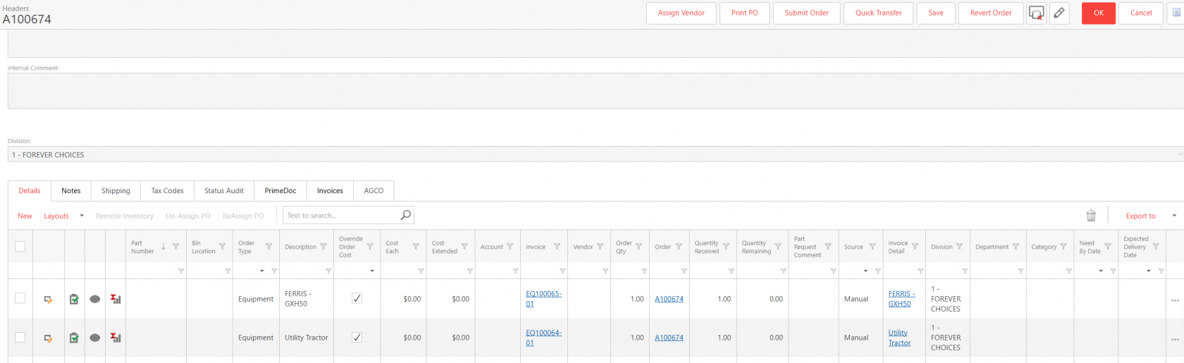 Interface of Purchase Orders