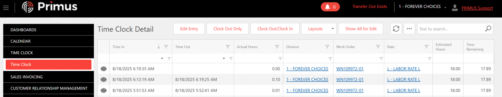 Interface of Time Remaining Section
